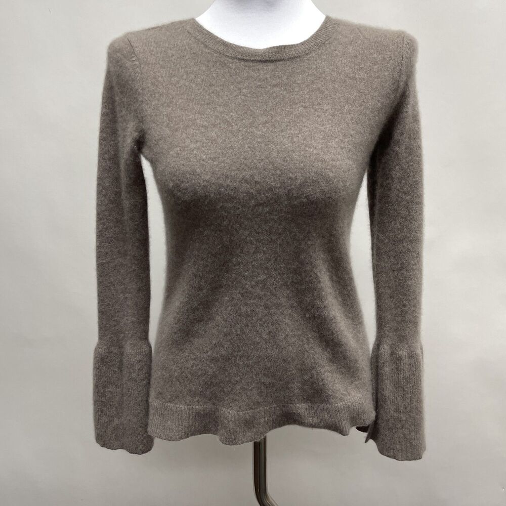 Cynthia Rowley Women's Sweater Small Taupe Brown Khaki 100% 2 Ply Cashmere